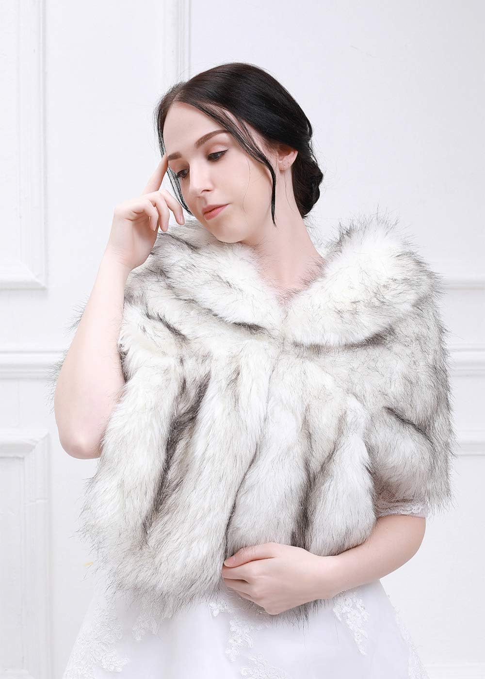 Bridal Faux Fur Wrap Wedding Fur Stole with Brooch Evening Party Warm Dress Up